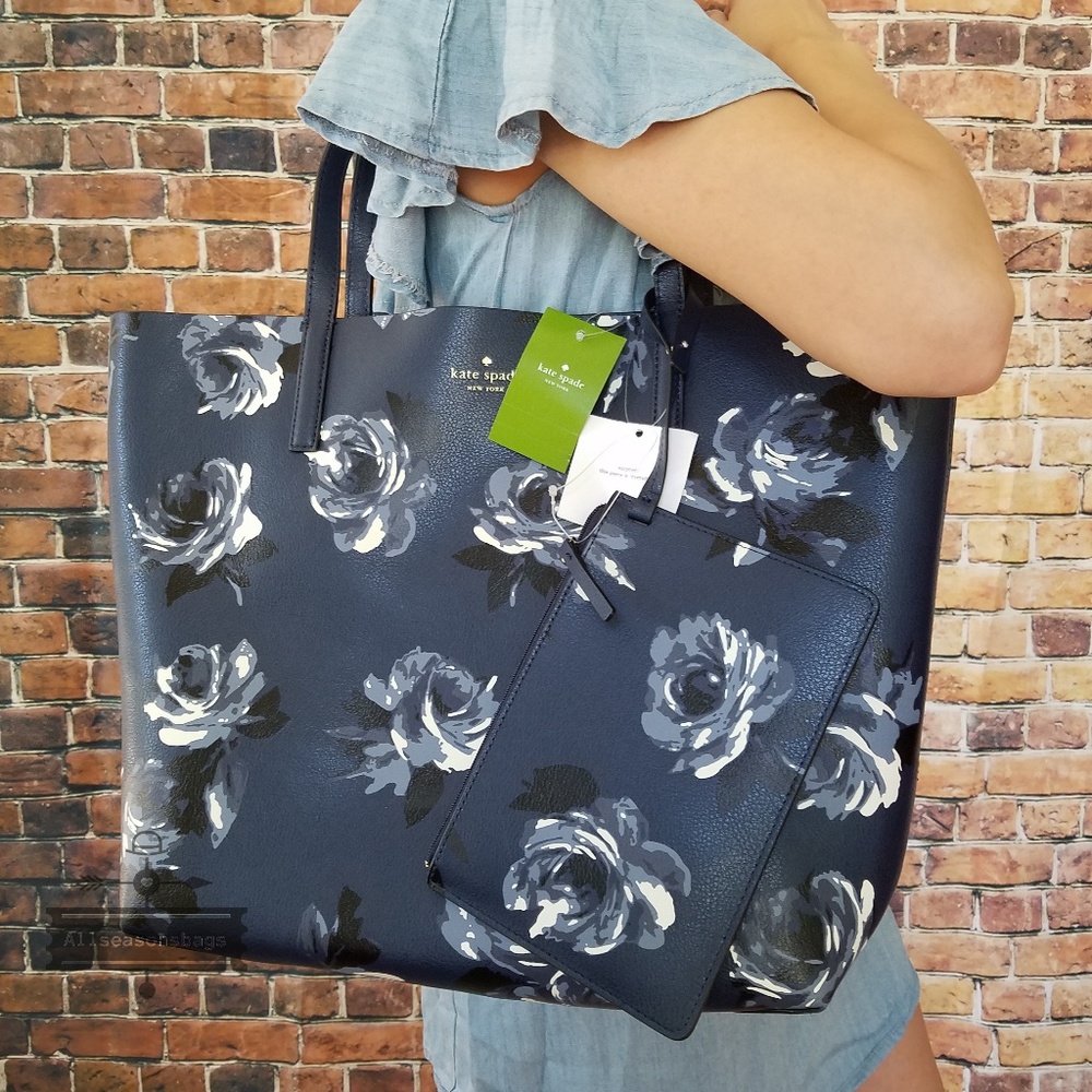 Kate spade reversible arch place navy tote pouch - Picture 5 of 6